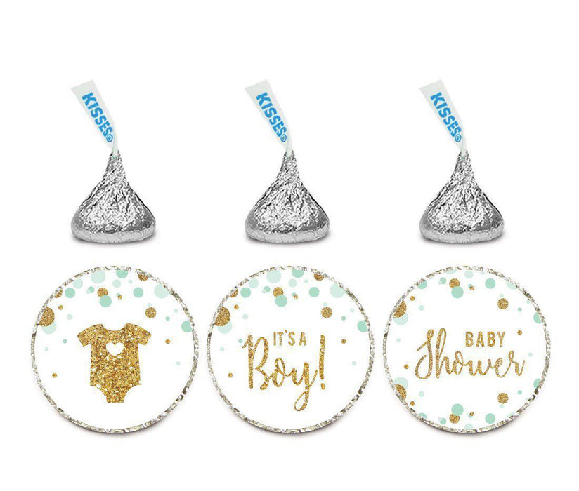 Gold Glitter Baby Shower Hershey's Kisses Stickers-Set of 216-Andaz Press-Mint Green-