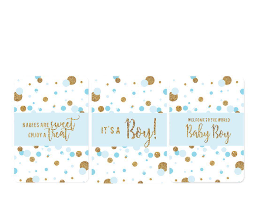 Gold Glitter Baby Shower Hershey's Miniatures Mini Candy Bar Wrappers-Set of 36-Andaz Press-Baby Blue-