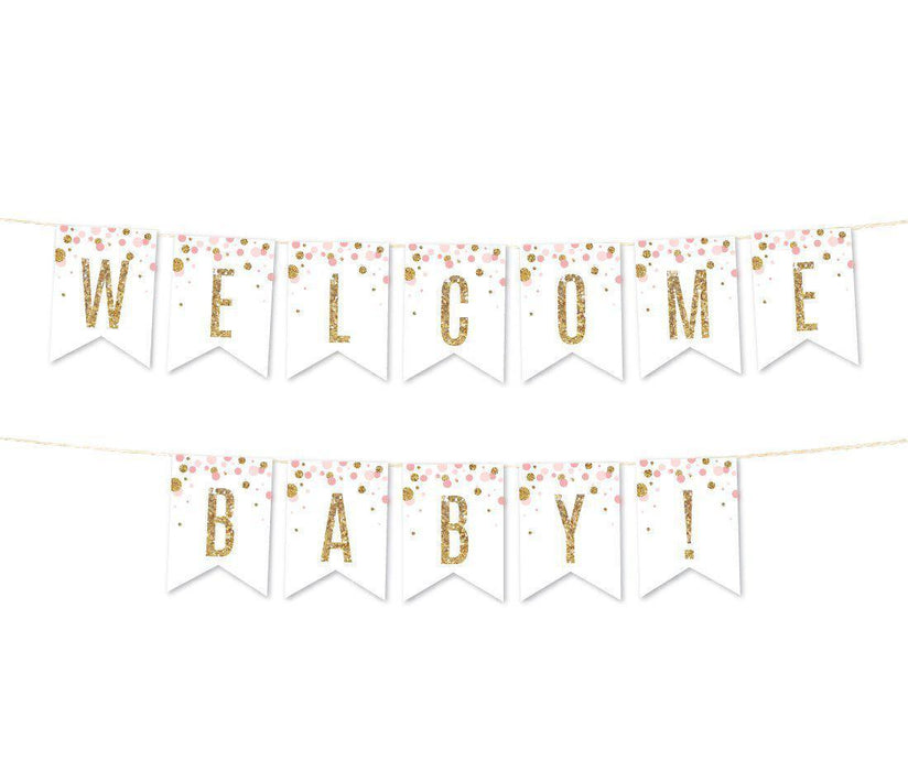 Gold Glitter Baby Shower Party Pennant Banner-Set of 1-Andaz Press-Blush Pink-