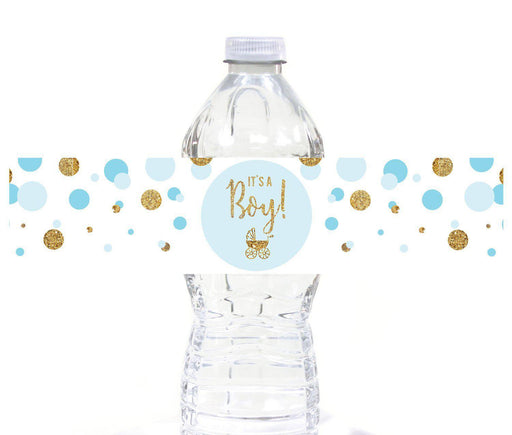 Gold Glitter Baby Shower Water Bottle Label Stickers-Set of 20-Andaz Press-Baby Blue-