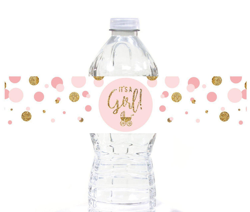 Gold Glitter Baby Shower Water Bottle Label Stickers-Set of 20-Andaz Press-Blush Pink-