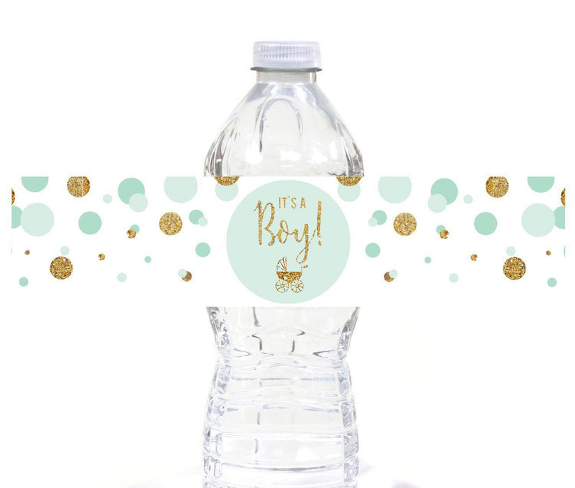 Gold Glitter Baby Shower Water Bottle Label Stickers-Set of 20-Andaz Press-Mint Green-