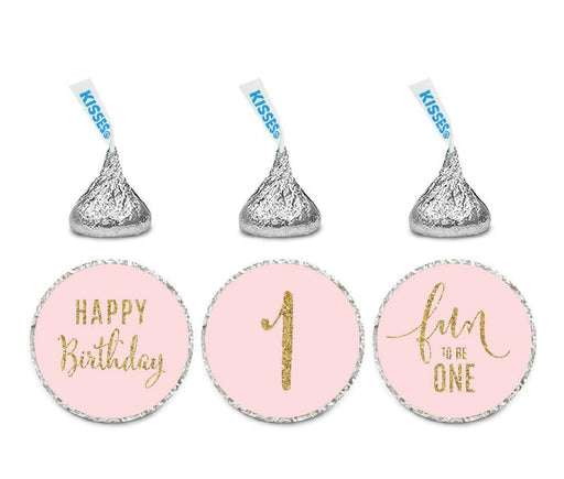 Gold Glitter Happy 1st Birthday Hershey's Kisses Stickers-Set of 216-Andaz Press-Pink-