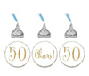 Gold Glitter Hershey's Kisses Stickers, Cheers 50, Happy 50th Birthday, Anniversary, Reunion-Set of 216-Andaz Press-White-