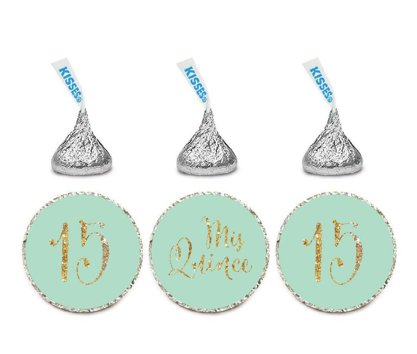 Gold Glitter Mis Quince Sweet 15 Birthday Quinceanera Hershey's Kisses Stickers-Set of 216-Andaz Press-Mint Green-