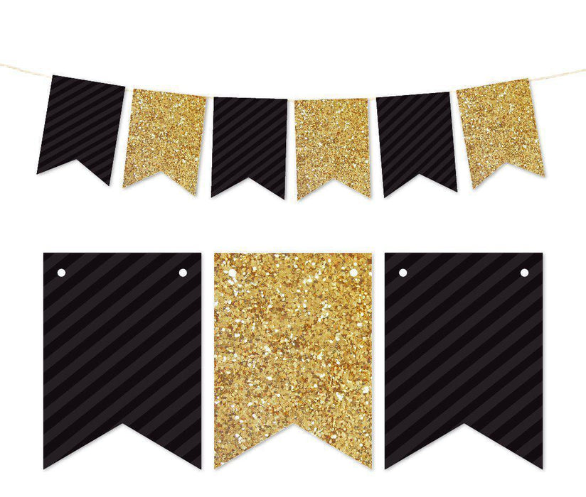Gold Glitter Pennant Party Banner-Set of 1-Andaz Press-Black-