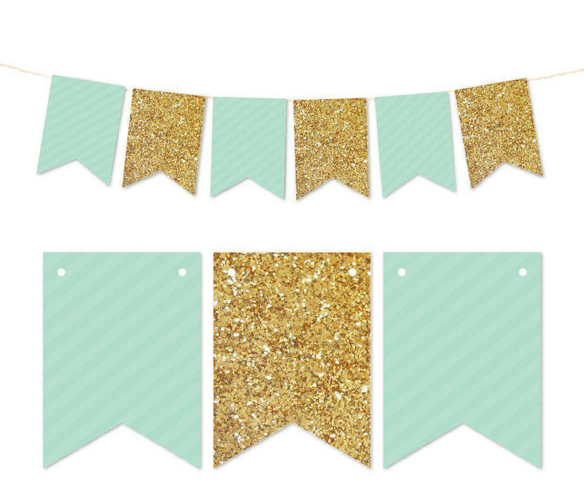 Gold Glitter Pennant Party Banner-Set of 1-Andaz Press-Mint Green-