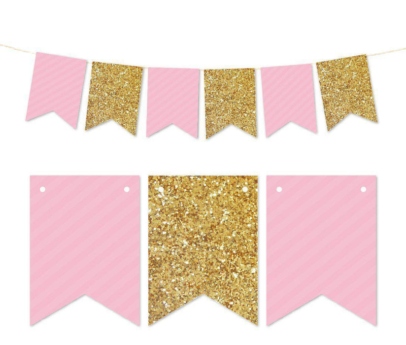 Gold Glitter Pennant Party Banner-Set of 1-Andaz Press-Pink-