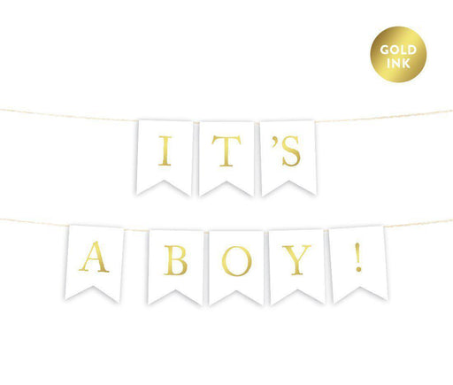 Gold Ink Baby Shower Hanging Pennant Party Banner-Set of 1-Andaz Press-It's A Boy!-