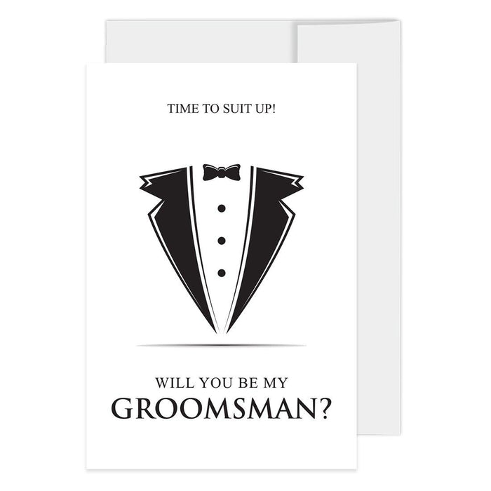 Groomsmen Proposal Cards with Envelopes, Your Service Is Required As A Groomsman-Set of 16-Andaz Press-Time To Suit Up Will You Be My Groomsman-