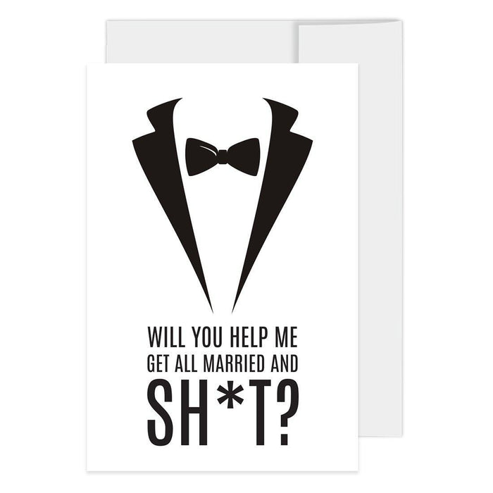 Groomsmen Proposal Cards with Envelopes, Your Service Is Required As A Groomsman-Set of 16-Andaz Press-Will You Help Me Get All Married And Shit-