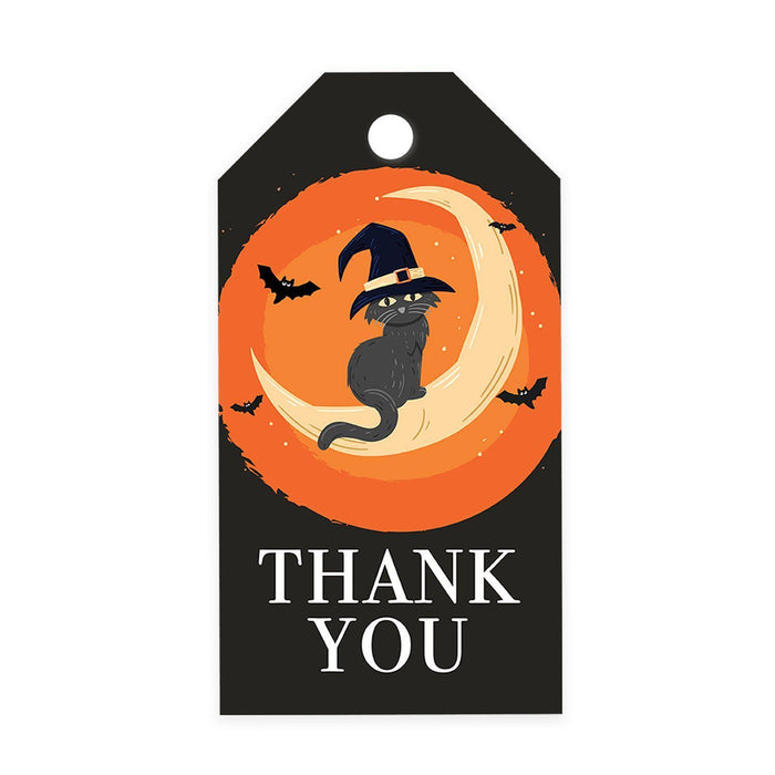 Halloween Gift Tags With String For Kids Gift Bags Candy Packaging Supplies Baking Wrapping-Set of 100-Andaz Press-Cat on Crescent Moon-