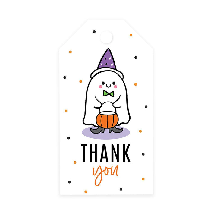 Halloween Gift Tags With String For Kids Gift Bags Candy Packaging Supplies Baking Wrapping-Set of 100-Andaz Press-Cute Ghost with Hat-
