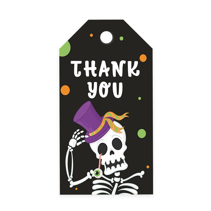 Halloween Gift Tags With String For Kids Gift Bags Candy Packaging Supplies Baking Wrapping-Set of 100-Andaz Press-Skeleton with Top Hat-