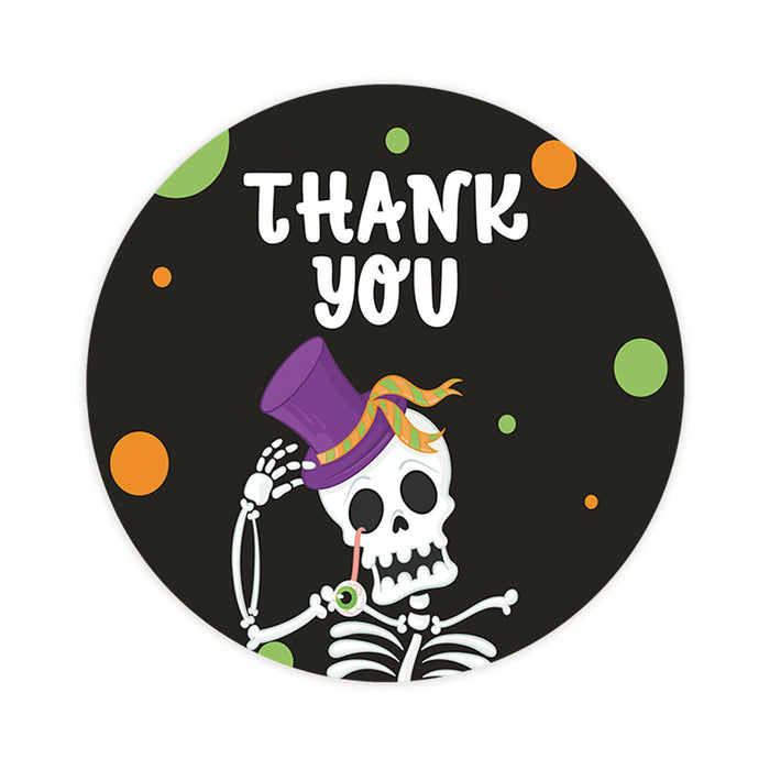 Halloween Thank You Stickers Labels For Kids Treat Bags Goodie, Halloween Party Favors-Set of 120-Andaz Press-Skeleton with Top Hat-