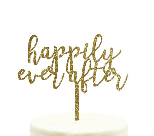 Happily Ever After Glitter Acrylic Wedding Cake Toppers-Set of 1-Andaz Press-Gold-