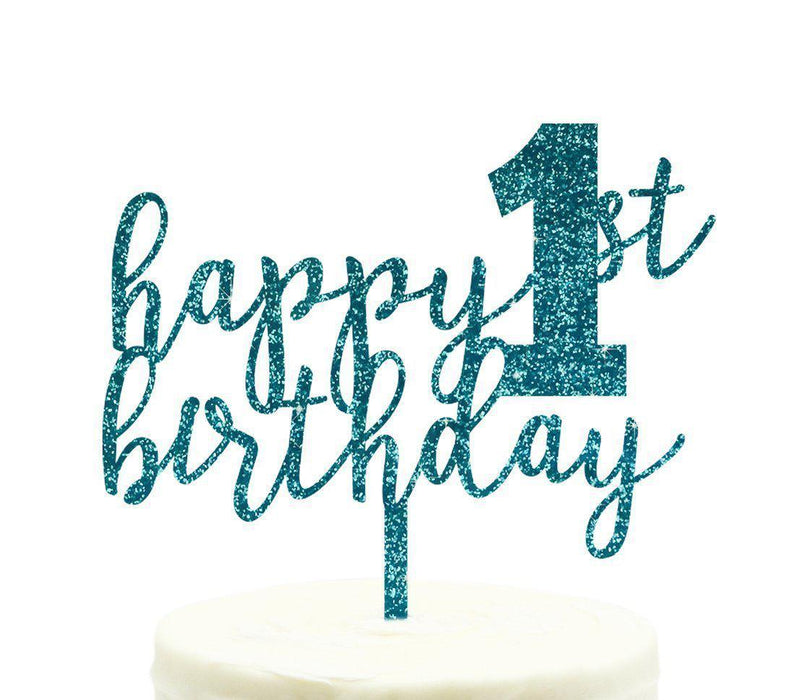Happy 1st Birthday Glitter Acrylic Cake Toppers-Set of 1-Andaz Press-Aqua-