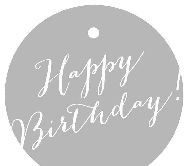 Happy Birthday! Circle Gift Tags, Whimsical Style-Set of 24-Andaz Press-Gray-