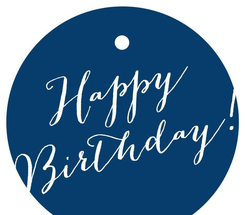 Happy Birthday! Circle Gift Tags, Whimsical Style-Set of 24-Andaz Press-Navy Blue-