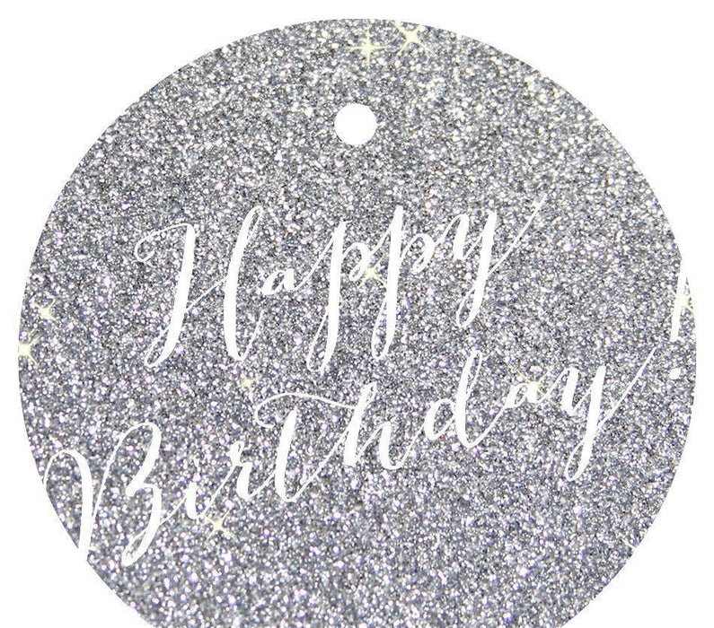 Happy Birthday! Circle Gift Tags, Whimsical Style-Set of 24-Andaz Press-Silver-