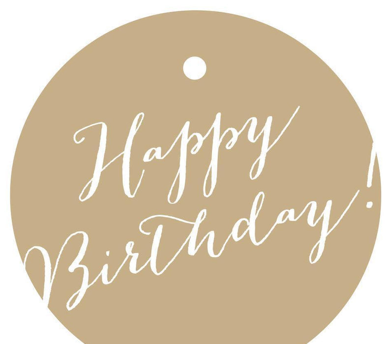 Happy Birthday! Circle Gift Tags, Whimsical Style-Set of 24-Andaz Press-Tan-