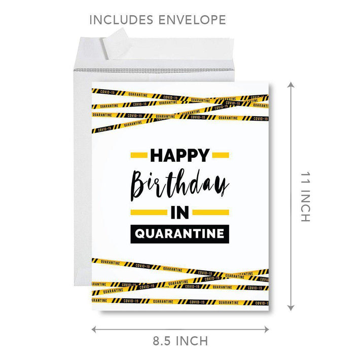 Happy Birthday Quarantine Jumbo Card for Social Distance Celebrations-Set of 1-Andaz Press-Happy Birthday In Quarantine, Caution Tape Design-