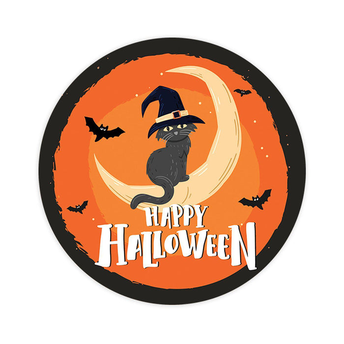 Happy Halloween Stickers Labels For Kids Treat Bags Goodie, Halloween Party Favors-Set of 120-Andaz Press-Cat on Crescent Moon-