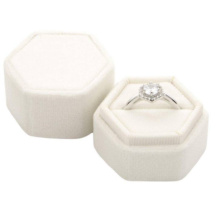 Hexagon Velvet Ring Box-Set of 1-Koyal Wholesale-Ivory-
