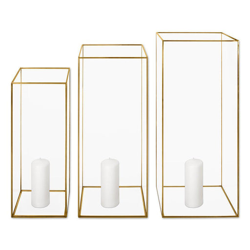 Hurricane Glass Candle Holders-Set of 3-Koyal Wholesale-Gold-