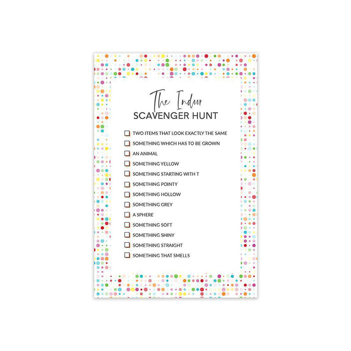 Indoor Scavenger Hunt Game Cards, Indoor Outdoor Activities for Children, Parties, Holiday Games-Set of 20-Andaz Press-Colorful Dots Design-