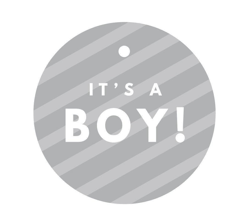 It's A Boy! Striped Circle Baby Shower Gift Tags-Set of 24-Andaz Press-Gray-