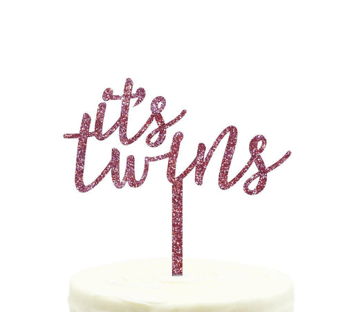 It's Twins Baby Shower Glitter Acrylic Cake Toppers-Set of 1-Andaz Press-Pink-