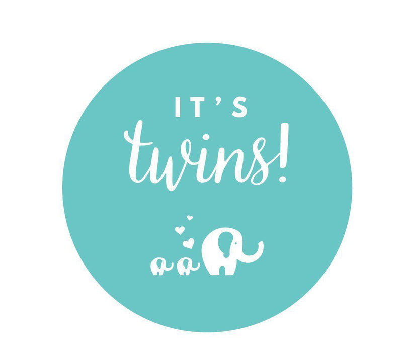 It's Twins! Round Baby Shower Gift Label Stickers-Set of 40-Andaz Press-Diamond Blue-