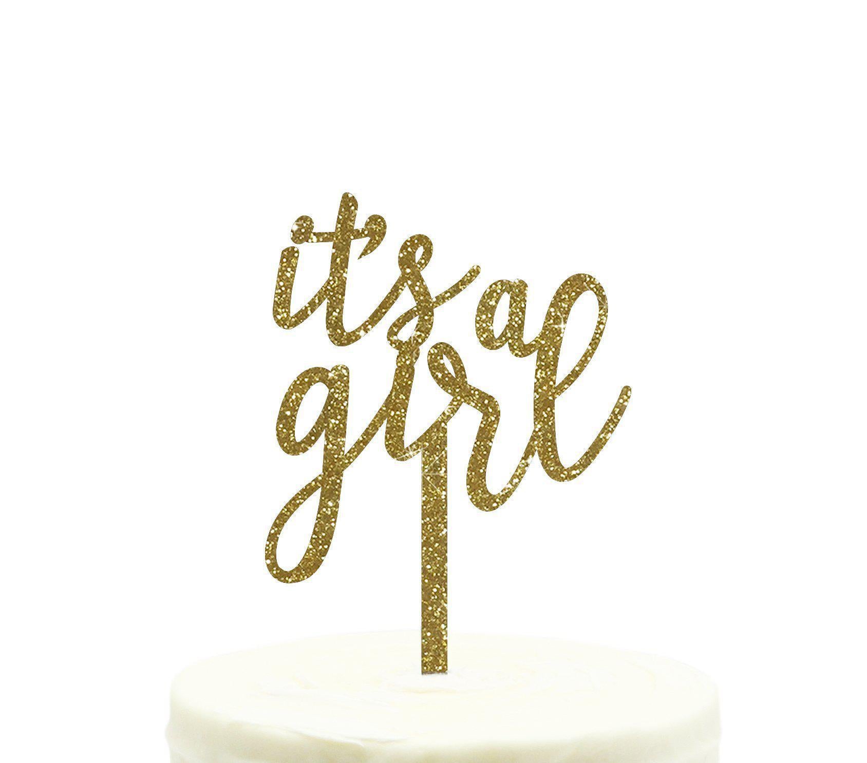 It's a Girl Baby Shower Glitter Acrylic Cake Toppers-Set of 1-Andaz Press-Gold-