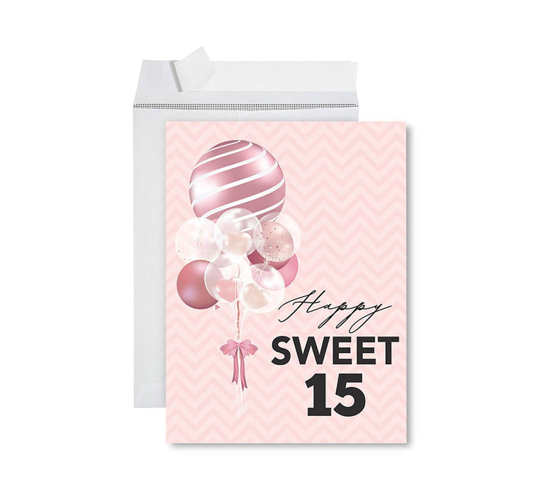 Jumbo Happy 15 Birthday Card with Envelope-Set of 1-Andaz Press-Mauve Balloons-