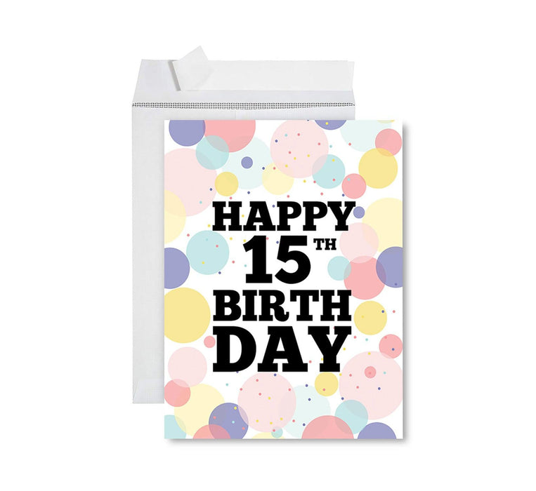 Jumbo Happy 15 Birthday Card with Envelope-Set of 1-Andaz Press-Pastel Confetti-