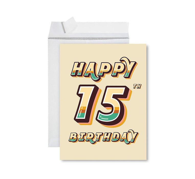 Jumbo Happy 15 Birthday Card with Envelope-Set of 1-Andaz Press-Retro 70s-