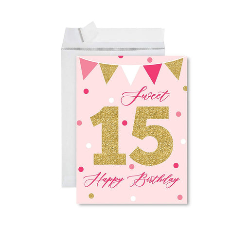 Jumbo Happy 15 Birthday Card with Envelope-Set of 1-Andaz Press-Sweet 15-