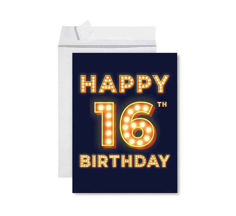 Jumbo Happy 16 Birthday Card with Envelope-Set of 1-Andaz Press-Marquee Letters-