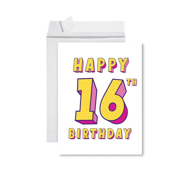 Jumbo Happy 16 Birthday Card with Envelope-Set of 1-Andaz Press-Purple & Yellow-