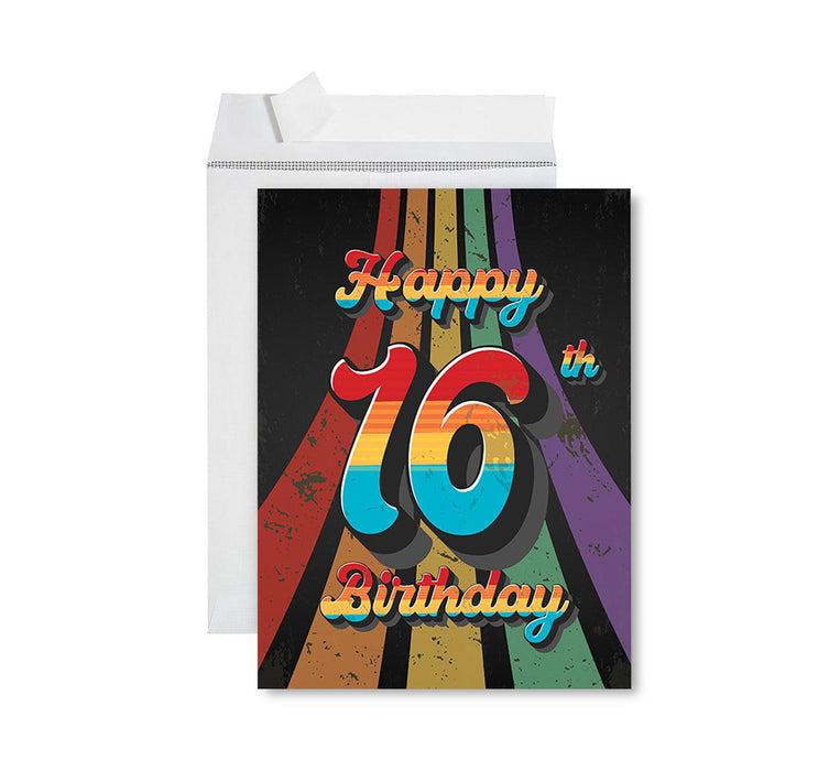 Jumbo Happy 16 Birthday Card with Envelope-Set of 1-Andaz Press-Vintage Rainbow-