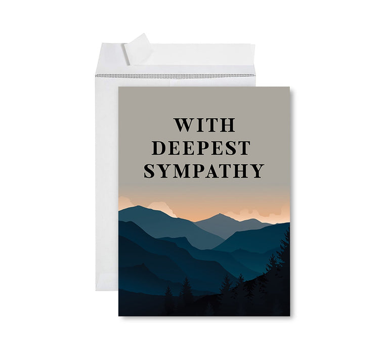Jumbo Sympathy Card with Envelope, Premium Condolences Card with Big Blank Space-Set of 1-Andaz Press-With Deepest Sympathy Mountains-