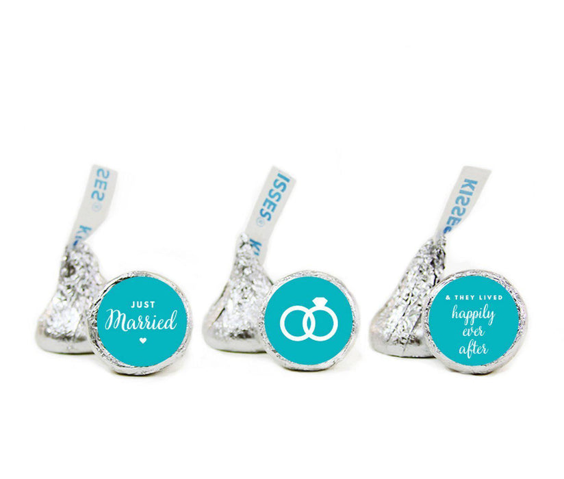 Just Married Hershey's Kisses Stickers-Set of 216-Andaz Press-Aqua-