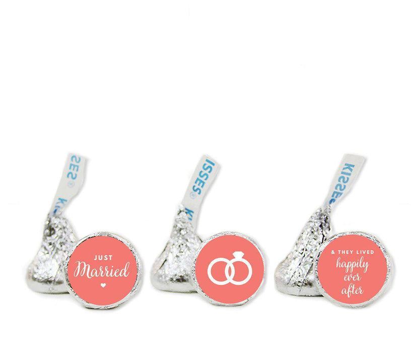 Just Married Hershey's Kisses Stickers-Set of 216-Andaz Press-Coral-