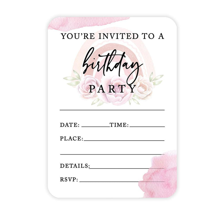 Kids Birthday Blank Party Invitations with Envelopes-Set of 24-Andaz Press-Floral Rainbow-