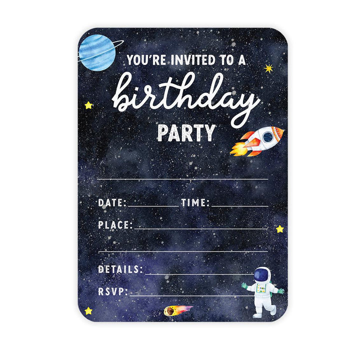 Kids Birthday Blank Party Invitations with Envelopes-Set of 24-Andaz Press-Outer Space Astronaut-