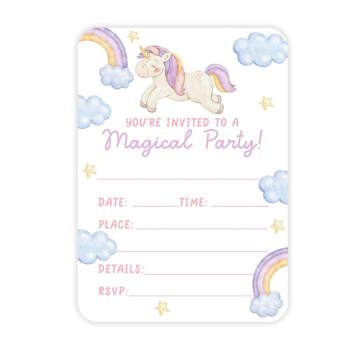 Kids Birthday Blank Party Invitations with Envelopes-Set of 24-Andaz Press-Unicorn-