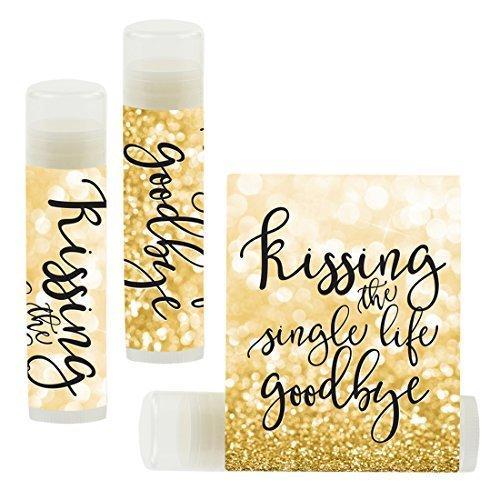 Kissing The Single Life Goodbye, Party Lip Balm Favors-Set of 12-Andaz Press-Faux Gold Glitter Shimmer-