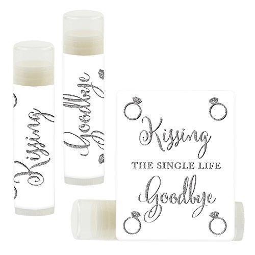 Kissing The Single Life Goodbye, Party Lip Balm Favors-Set of 12-Andaz Press-Faux Silver Glitter Print-