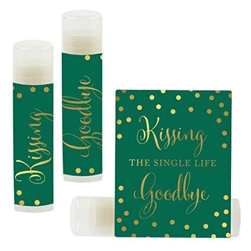Kissing The Single Life Goodbye, Party Lip Balm Favors-Set of 12-Andaz Press-Metallic Gold Ink on Emerald Green-